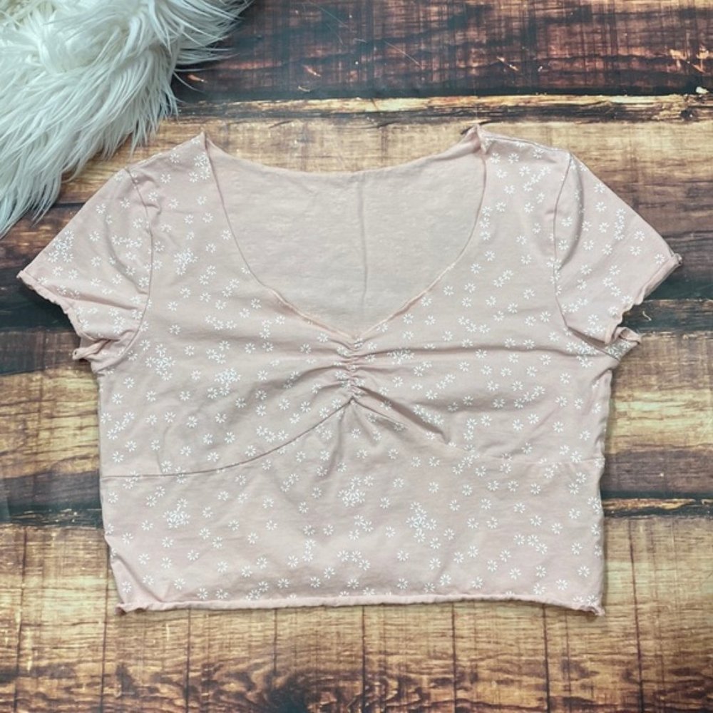 Pink Daisy Floral Boho Crop Top Corset Style Tee